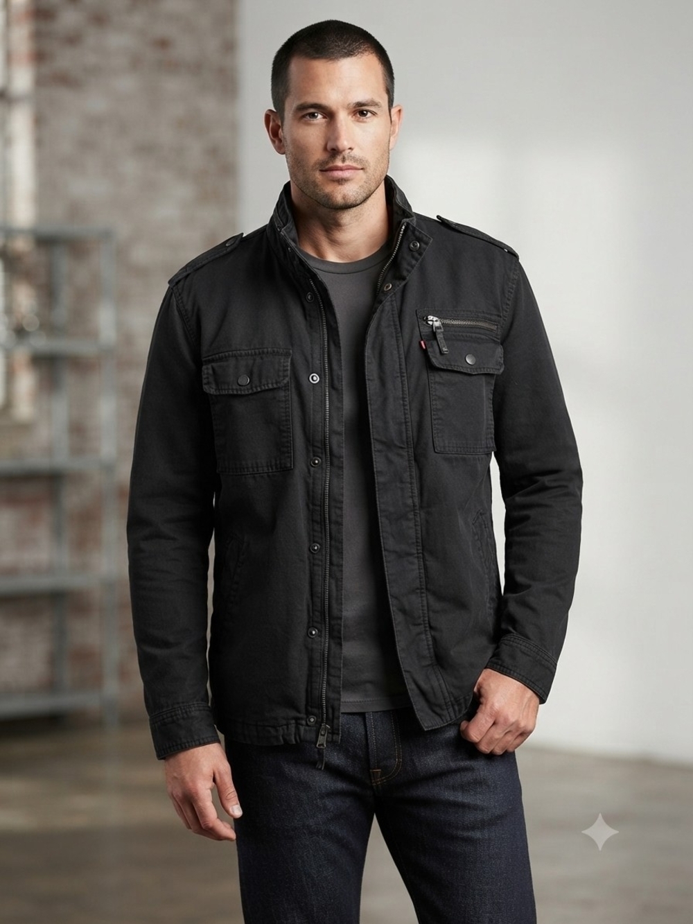 Levi's Black Military Field Jacket with Chest Pockets Size XL